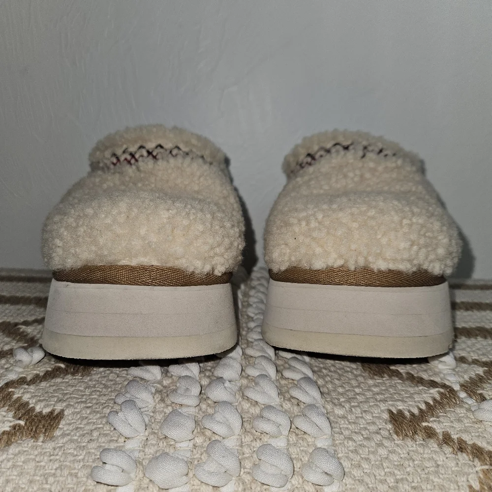 Tazz Ugg Heritage Braid Slippers Shearling Chunky Platform Shoes Clogs Natural